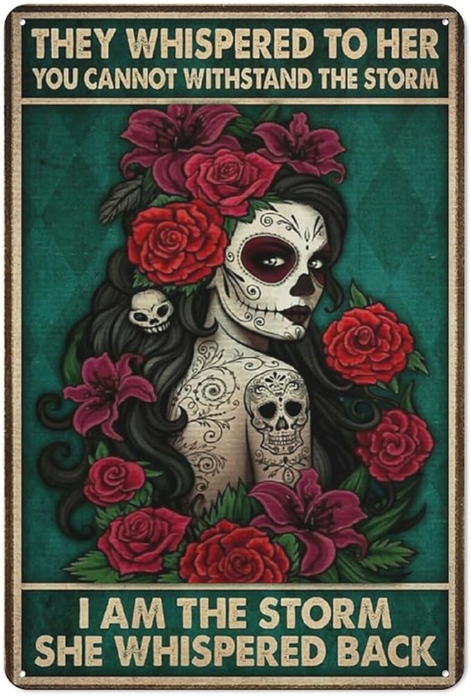 Metal Tin Retro Sign, She Lived Happily Ever After, Wicked Witch Halloween Art, Sugar Skull Metal Poster, Day of The Dead, Aluminum Sign for Home Wall Decor, 8x12 Inch