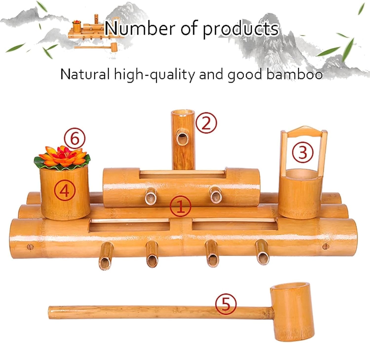 Solar Bamboo Fountain with Pump, Zen Garden Water Feature, Japanese Feng Shui Outdoor Fountain, Backyard Pond Decor, Patio Yard Waterfall, Fish Tank Ornament, 27.6in