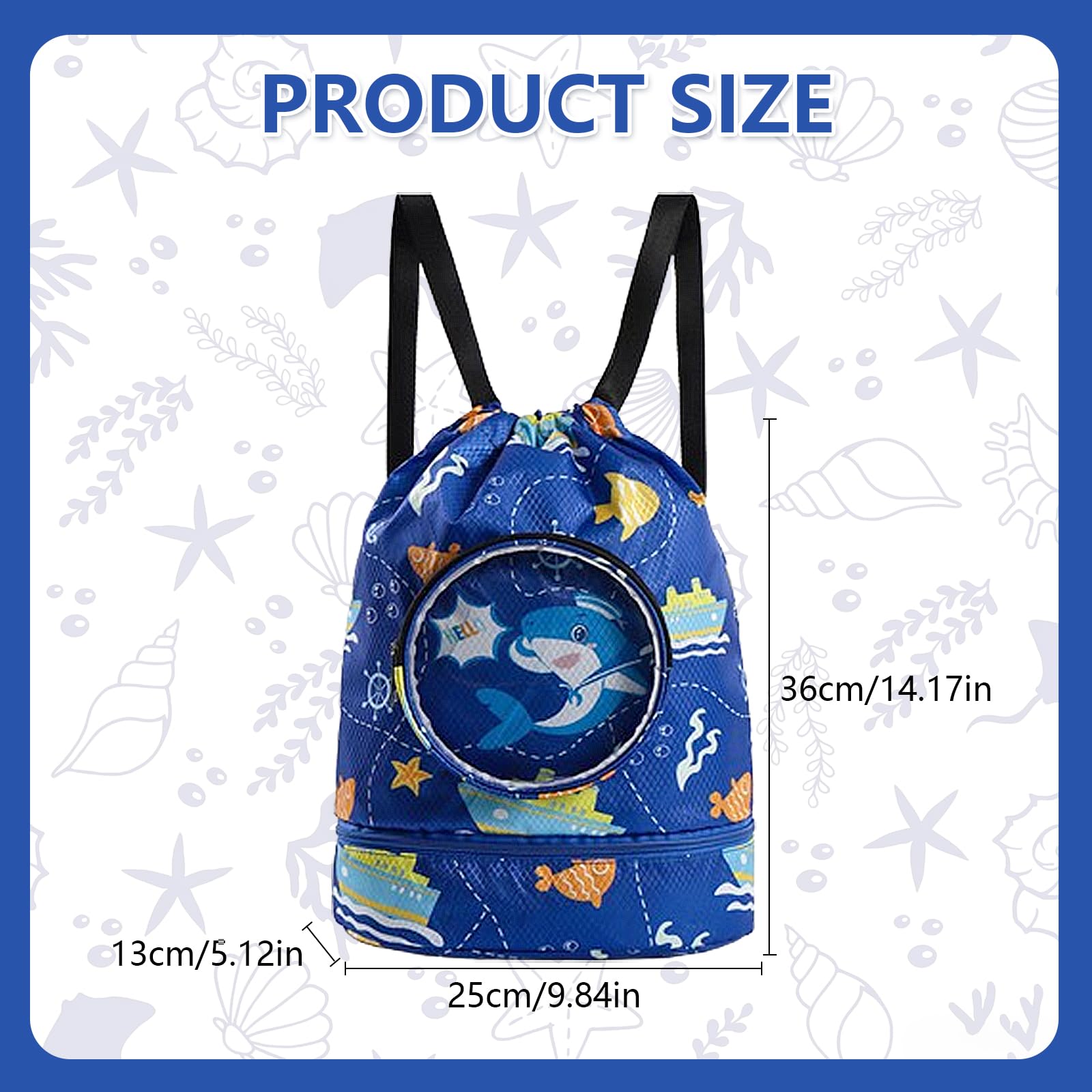 Zaino da Nuoto Bambini con Coulisse, Squalo | Borsa Impermeabile, Portascarpe, Grande Capacità, Con Cerniera, Per Piscina, Palestra, Spiaggia