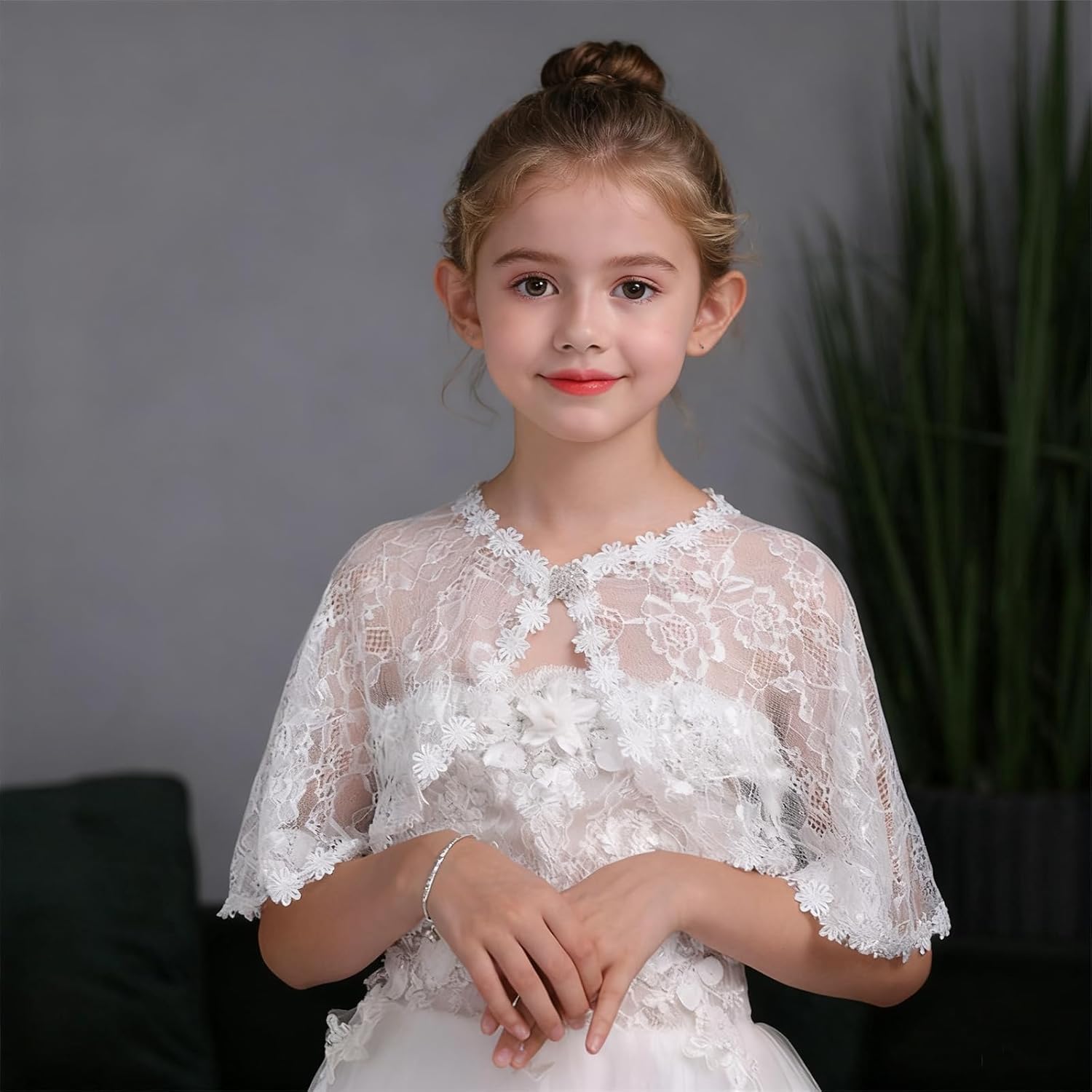 White Lace Cape Floral Bolero Cardigan Shrug Cover Up Jacket for Girls Kids Toddler Child - Image 2