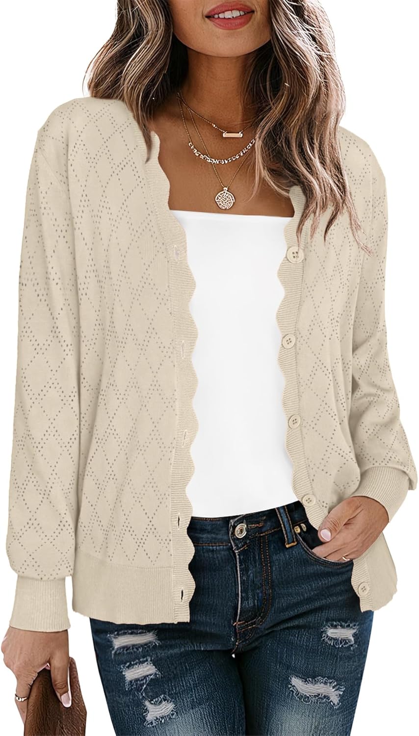 LILBETTER Women's Button Down Cardigan Long Sleeve Casual V-Neck Soft Knit Lightweight Cardigans Sweater