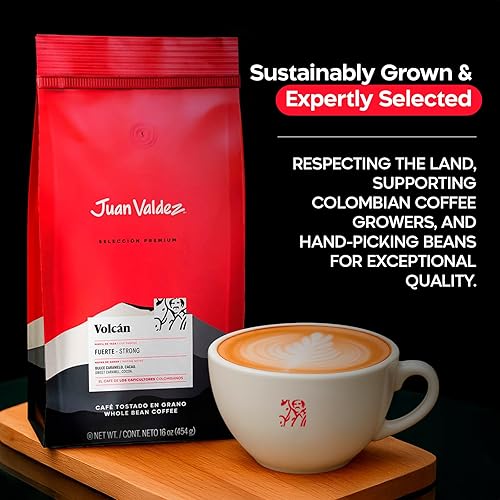 Miniatura 7 de Juan Valdez Volcan - Café en grano entero, tostado oscuro, 100% granos arábica colombianos, café 100% colombiano con baja acidez y notas de caramelo
