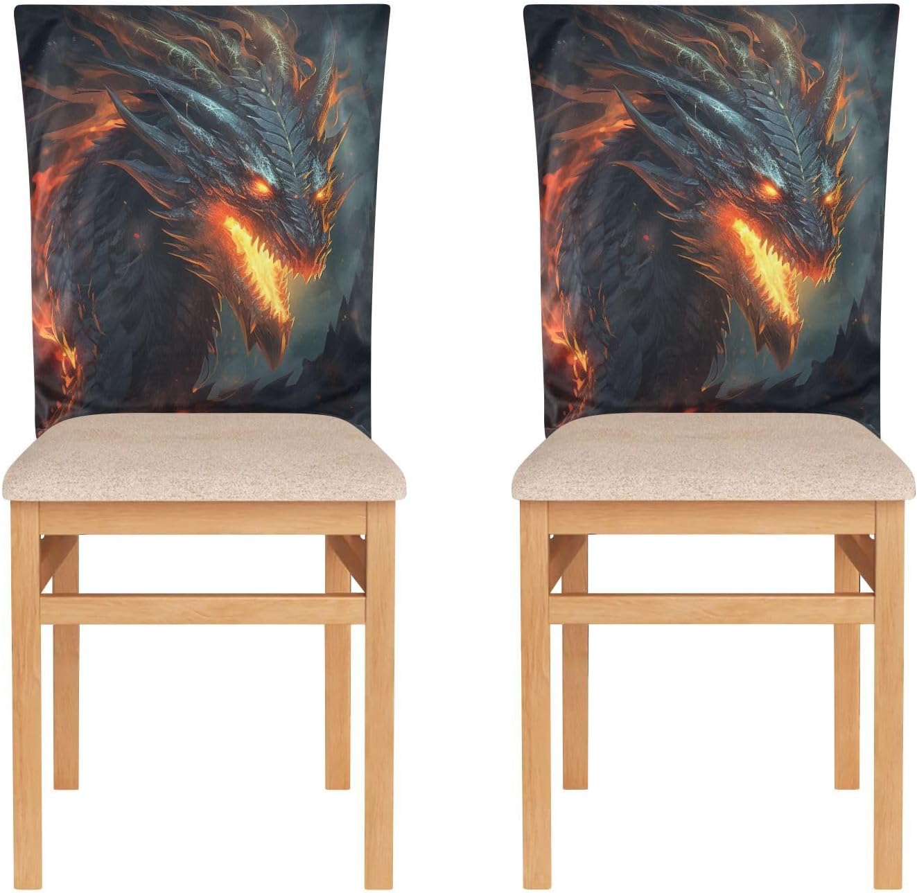 ALAZA Dragon Dark Background Chair Back Cover Set of 6, Washable Reusable Removable Chair Slipcovers Decorative Chair Cover for Home Kitchen Wedding Party