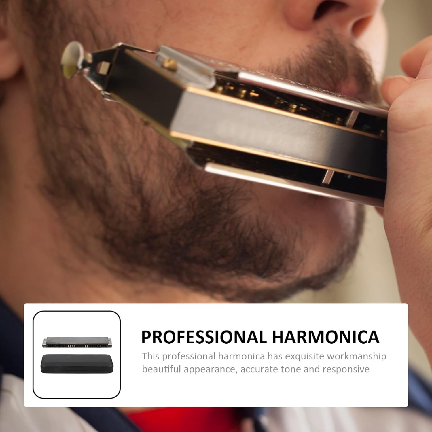 28-hole Complex Tone Harmonica Key of C with Portable Storage Box, Professional Music Instrument for Adults, Black Wind Instrument for Folk and World Music