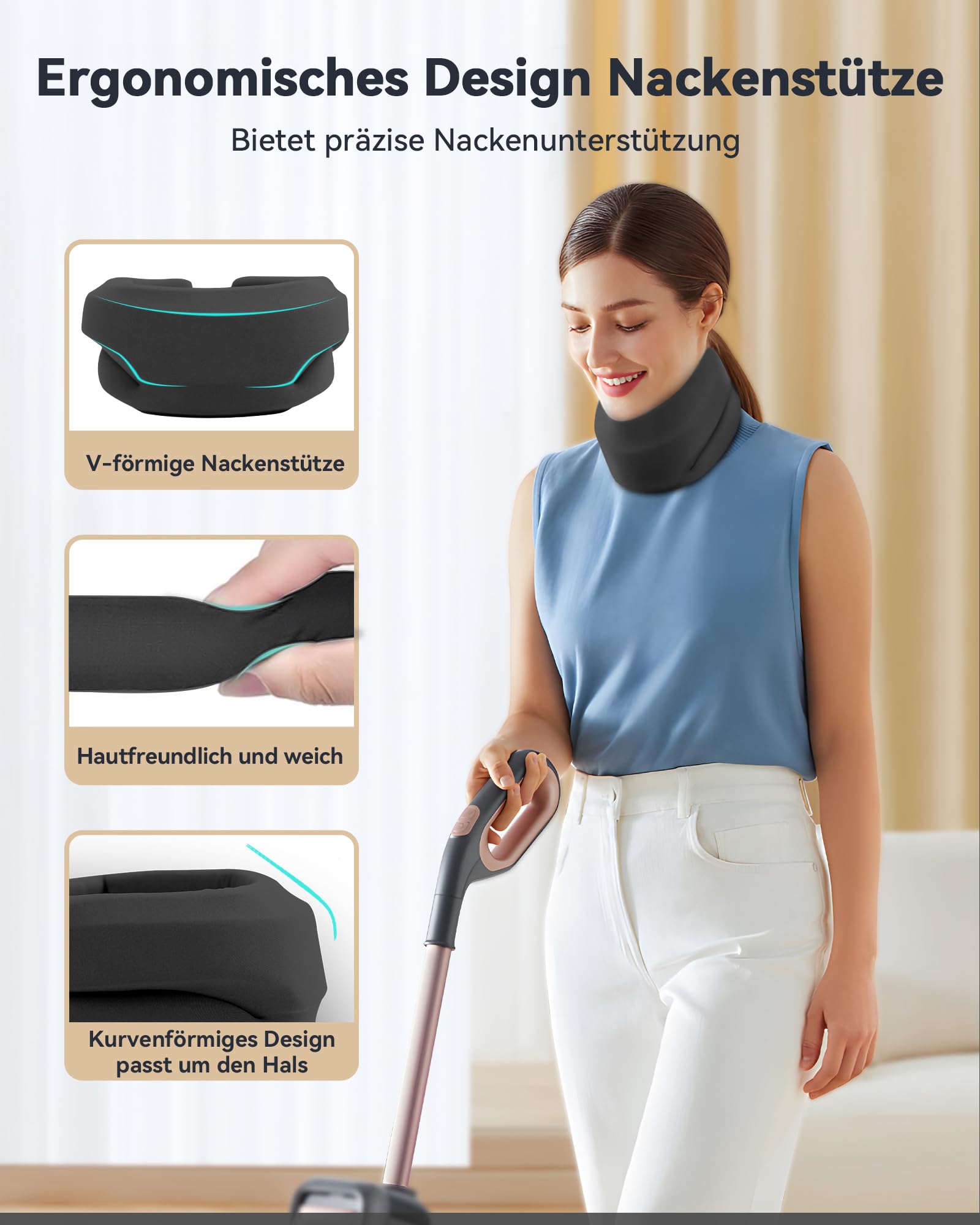 Nackenstütze gegen Nackenschmerzen, Weiche & Verstellbare Halskrause für Schlafen, Neck Support zur Unterstützung der Halswirbelsäule Druckentlastung, für Frauen und Männer(Schwarz, M)