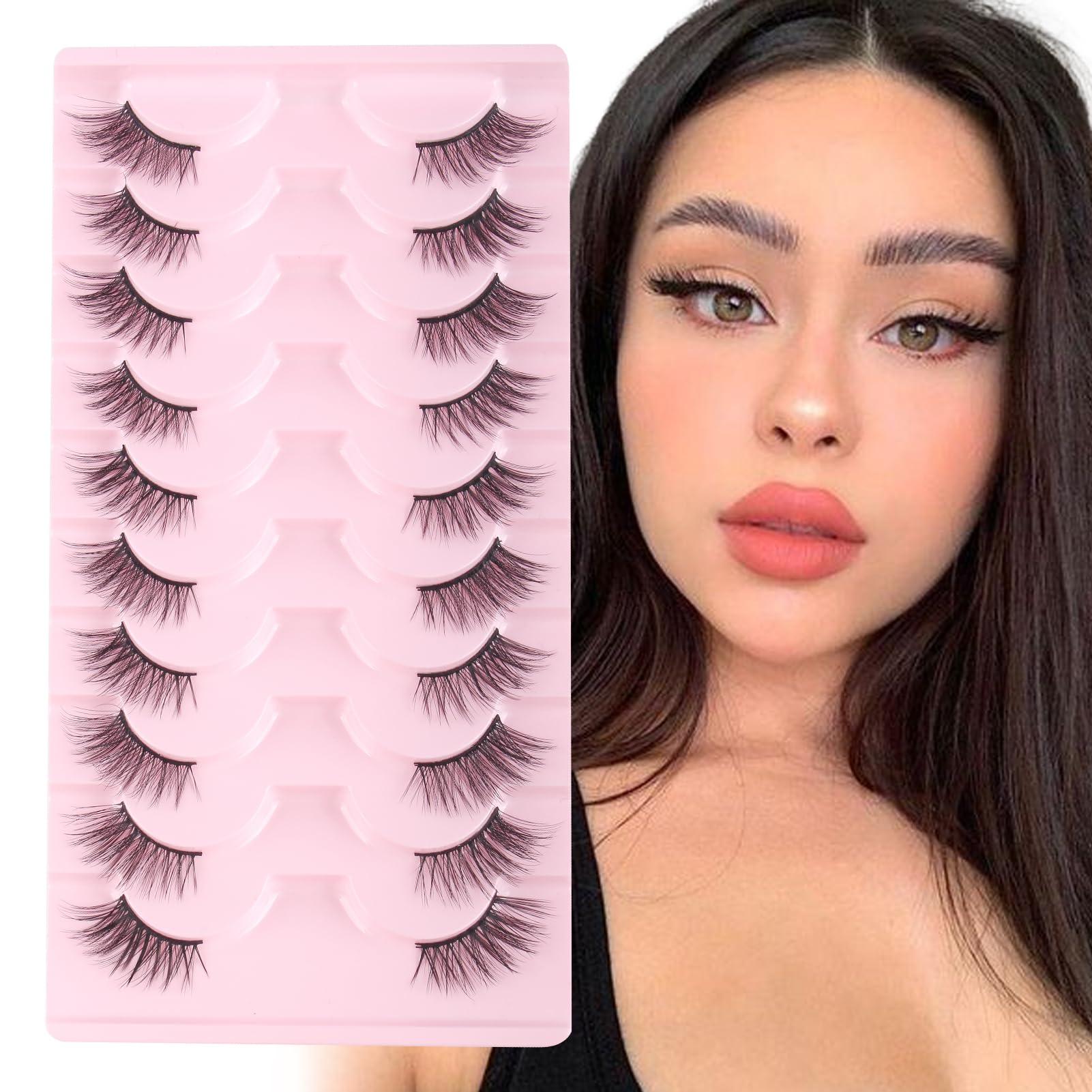 Parriparri Halbe Wimpern 10 Paar Falsche Wimpern Katzenauge Natürlich Cat Eye Lashes Flauschige Künstliche Wimpern 3D Fake Lashes Cateye