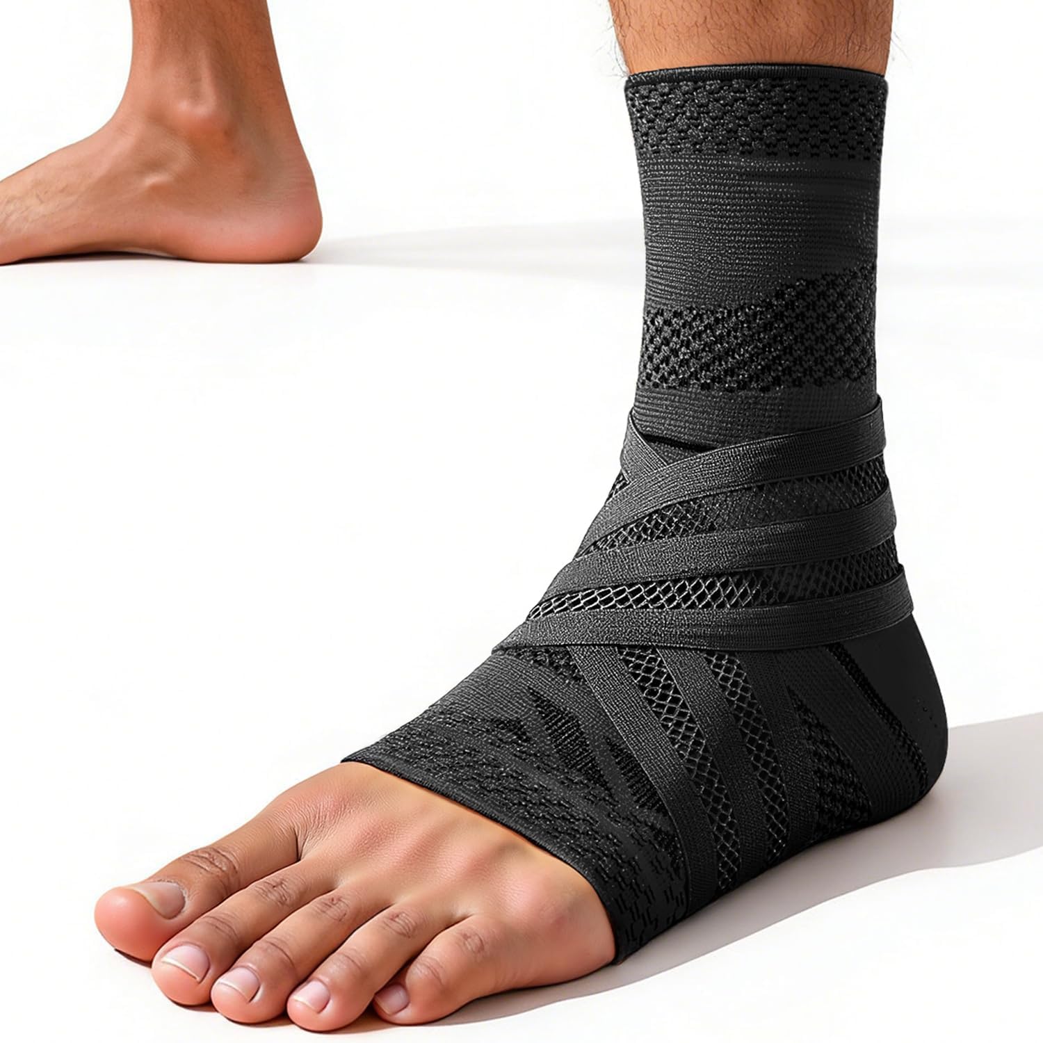 SOLOEVER Ankle Brace for Men & Women [X-Shaped Compression & Breathable Mesh] Adjustable Ankle Compression Sleeve With 2 Gel Pads,Ankle wrap for Plantar Fasciitis Relief, Achilles Tendonitis, Swelling, Pain Relief & Injury Recover