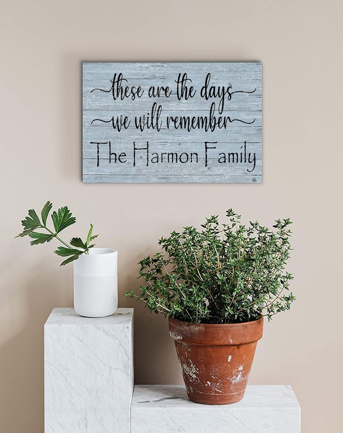These Are the Days We Will Remember Sign with Family Name Personalized Wall Art for Anniversary, New Home, Couples Gift Idea - Solid Wood - 16.5in x 10.5in (Blue)