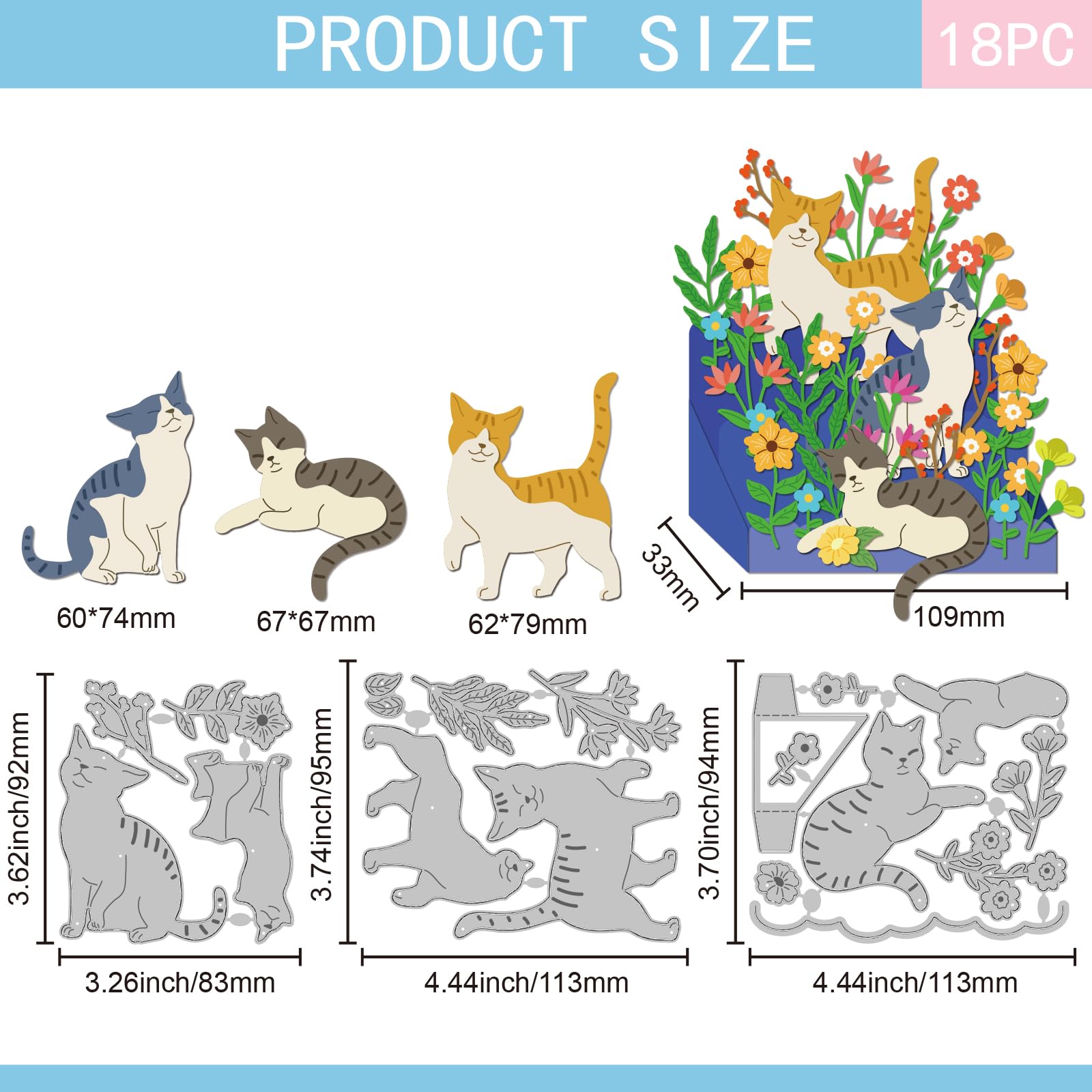 GLOBLELAND Cat Flowers Cutting Dies for DIY Scrapbooking Metal 3D Box Cut Dies Plants Die Cuts for Card Making Embossing Photo Album Craft Decor - Image 2