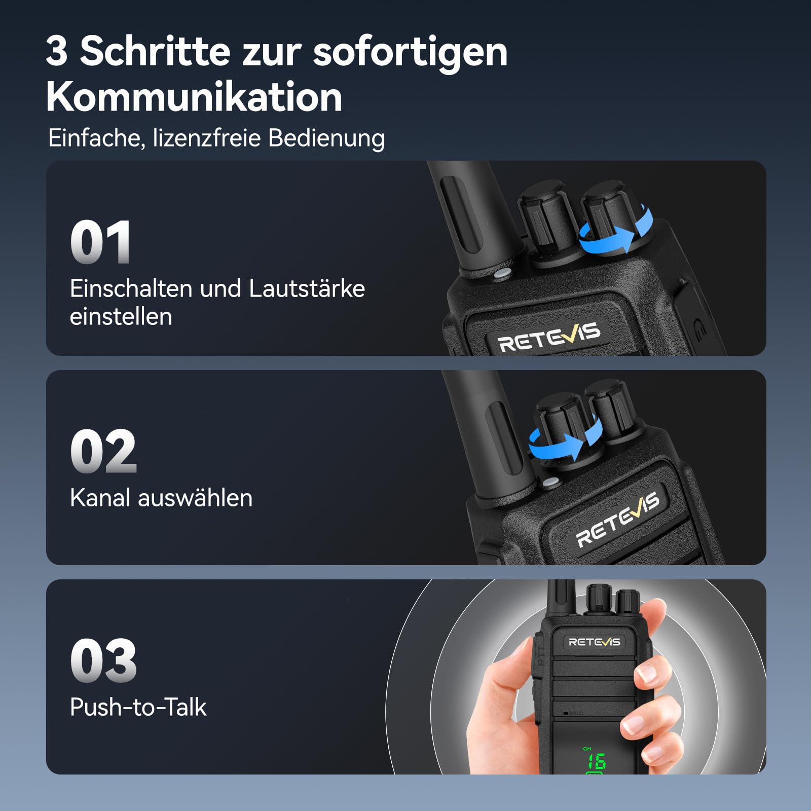 Retevis RT21H Walkie Talkie, IP54 Resistente all'Acqua Radio Bidirezionale Schermo Robusto e Invisibile Ricarica USB-C PMR446 Walkie Talkie a Lungo rRaggio Facili da Usare per Fabbriche(4 Pezzi,Nero)