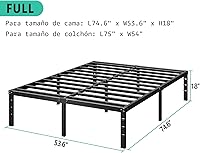Vista 3 de Base de cama de plataforma de metal de 14 pulgadas de alto, no necesita somier, cama de tamaño completo con listones de soporte resistentes