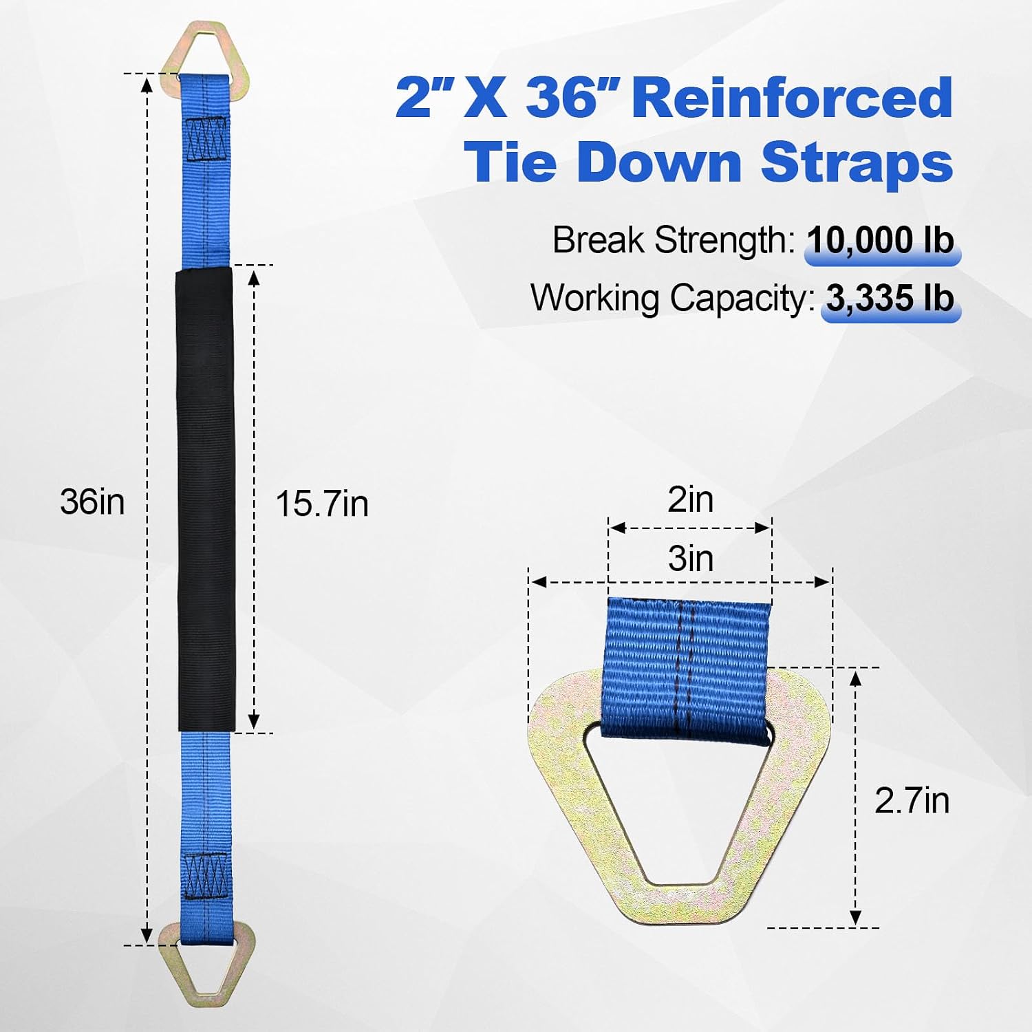 Axle Straps 10000 Lbs Break Strength 3335 Lbs Working Load Blue Car Axle Straps for Race Car Hauler Tow Truck 4x4 Off-Road,4 Pack (2 Inch by 36 Inch)