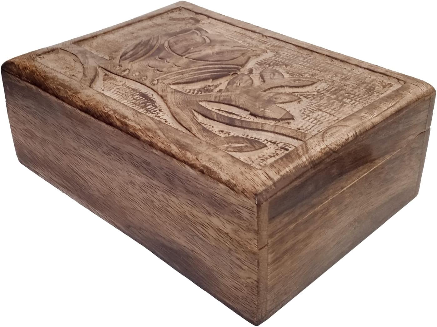 Purpledip Wooden Handcarved Box Night Owl: For Jewelry, Trinkets, Cards, or Tea Bags, Distress Brown (10790)