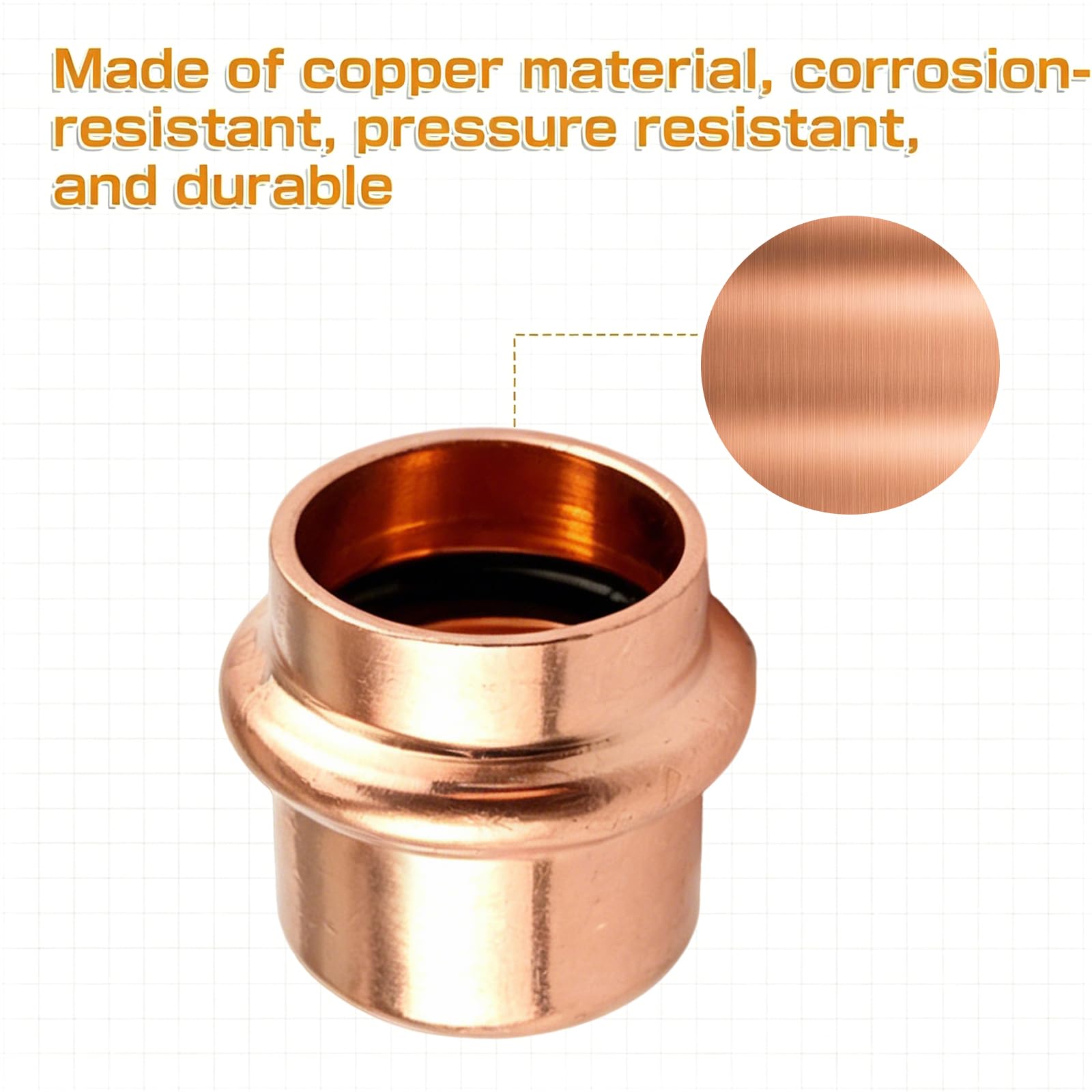 Pressfitting Stopfen 15mm: 2 Stück Kupfer Presskappe V-Kontur – Endkappe für Kupferrohr 15mm, für Trinkwasser & Heizungsanlagen