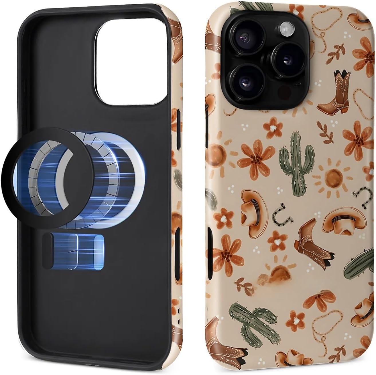 Case for iPhone 16 Pro Max [Compatible with MagSafe], Matte Soft Silicone + Hard PC Anti-Scratch Shockproof Protective 2-in-1 Case for Women Girls - Western Cowboy Desert