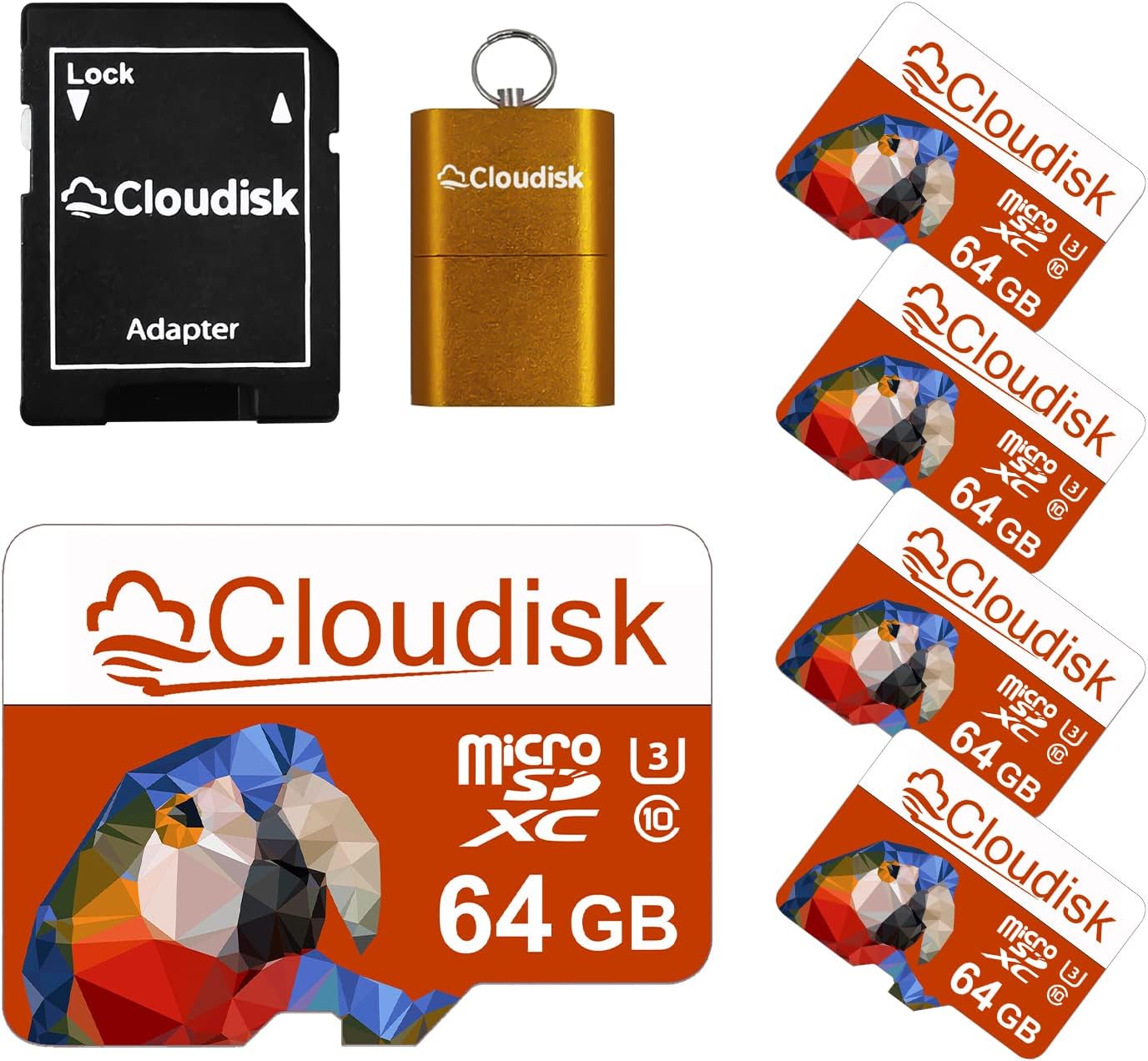 Pack of 5 Parrot-Prime Micro SD Card 32GB Flash Memory Card Micro SDHC C10 A2 U3 with SD Adapter, Card Reader (32GB)