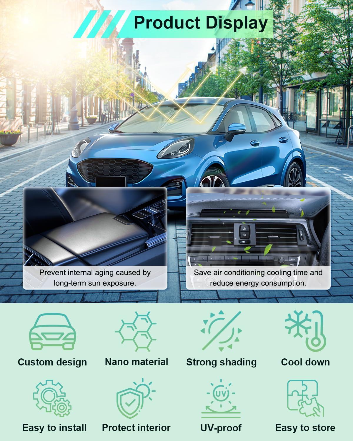 [Mise à Niveau] GAFAT Compatible avec Ford Puma 2020-2025 2026 Pare-Soleil intérieur, Puma St Line Accessoires Pare-Brise, Parasol Protection Solaire, Refroidissement, Protection UV