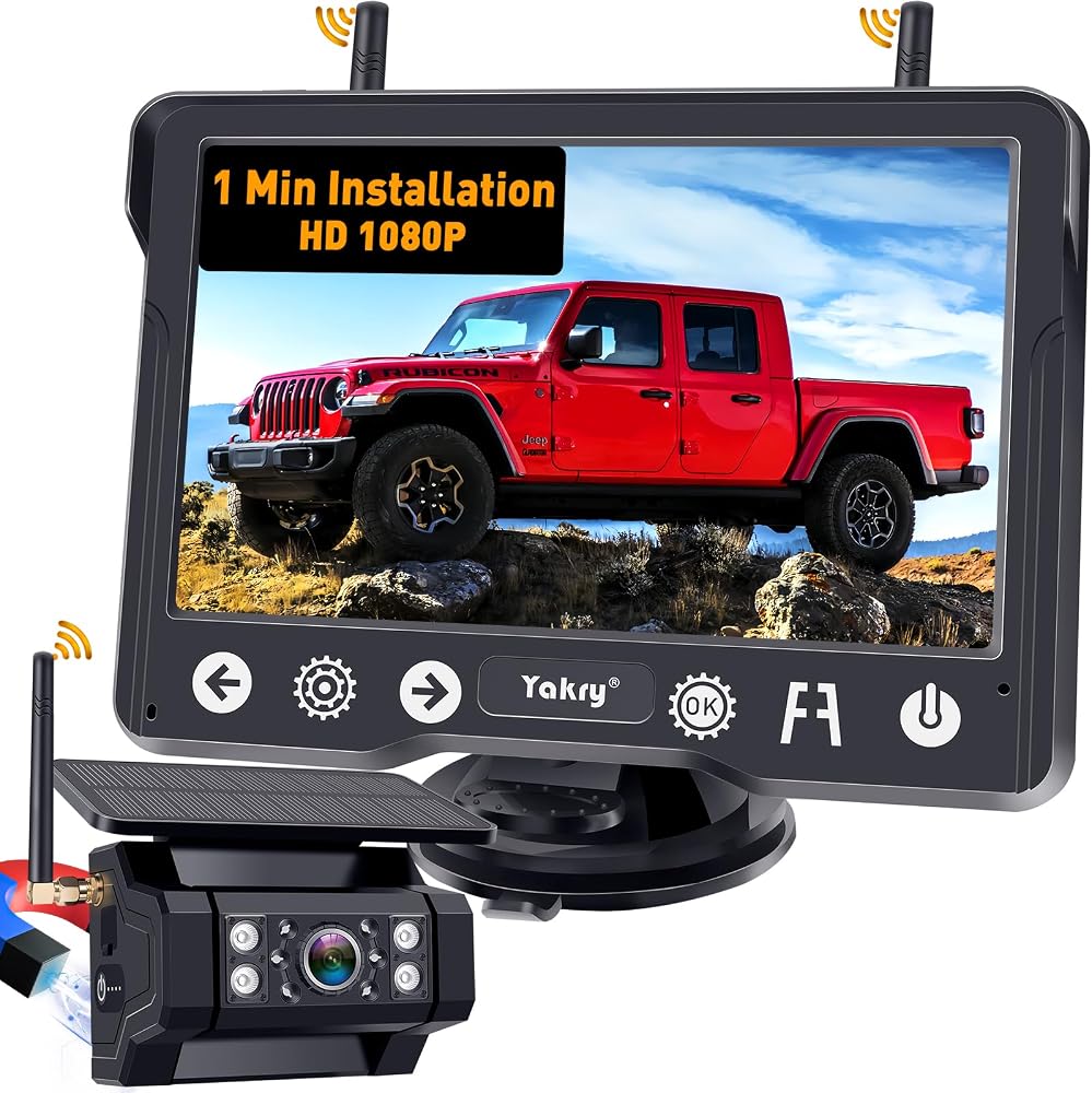 Wireless Backup Camera Magnetic for Truck: 1 Minute Easy Install HD 1080P | Rear View Camera Solar - Portable Rechargeable 5 Inch Monitor System for Car Truck SUV RV Trailer Camper Y02