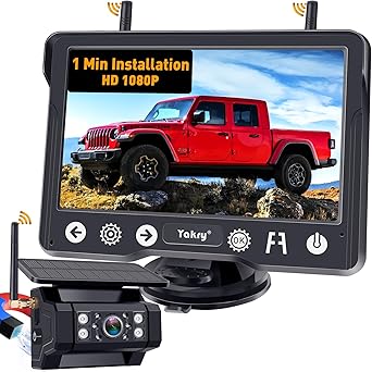 Wireless Backup Camera Magnetic for Truck 1 Minute Easy Install HD 1080P Rear View Camera Solar - Portable Rechargeable 5 Inch Monitor System for Car Truck SUV RV Trailer Camper Y02