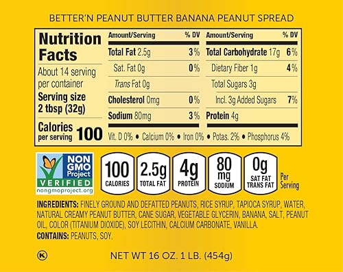 Miniatura 4 de Better'n Peanut Butter - Paquete variado de mantequilla de maní baja en grasa, sin gluten, sin lácteos y baja en calorías, sabor original, plátano y