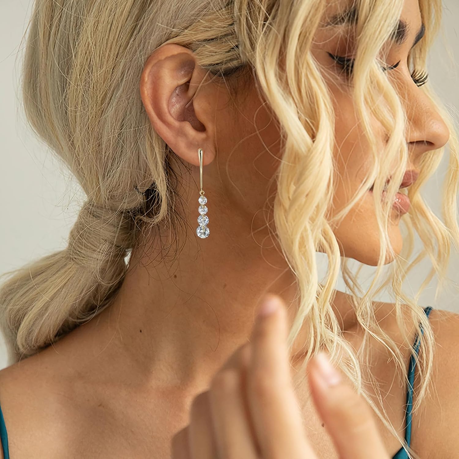 Hypoallergenic Graduated CZ Drop Earrings for Women, Christmas Gifts, 925 Sterling Silver Post, 14K Gold Plated Sparkle Dangle Earrings Wedding Party Birthday Jewelry - Image 2