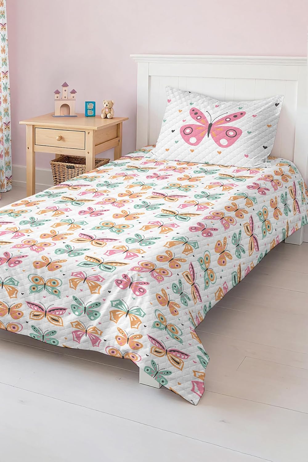 SODEF Quilt Set Colorful Butterfly Pattern Twin Size Kids and Teens Room Lightweight Fade Resistant Cotton Polyester Blend 2 Piece Set - Multicolor, One Size