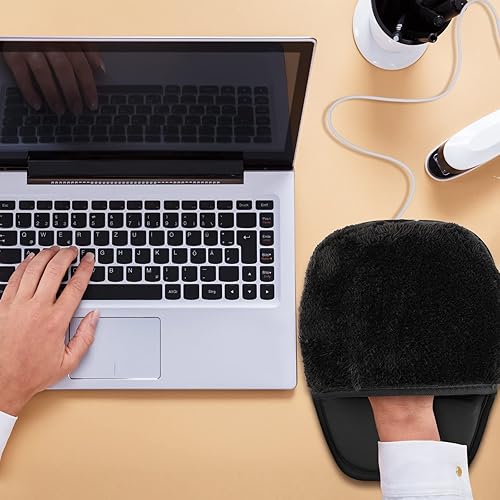 Miniatura 2 de Flutesan 2 alfombrillas de mouse calentadas para invierno, calentador de manos, tapete de mouse de felpa con calefacción USB, alfombrilla de mouse