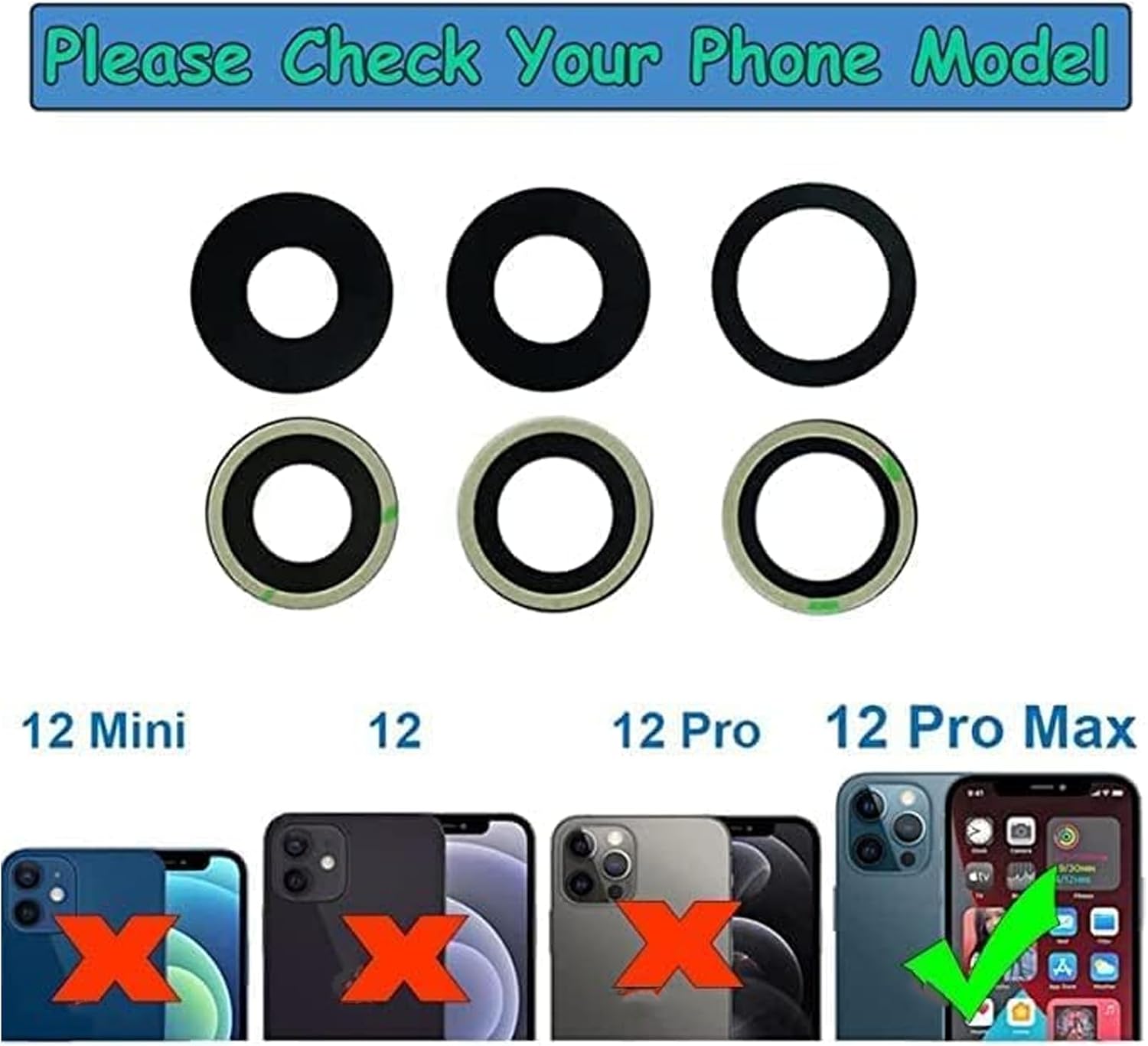 3pcs/Set Sapphire Rear Back Camera Glass Lens Replacement for iPhone 12 Pro Max with Pre-Installed Adhesive and Repair Tool kit Set