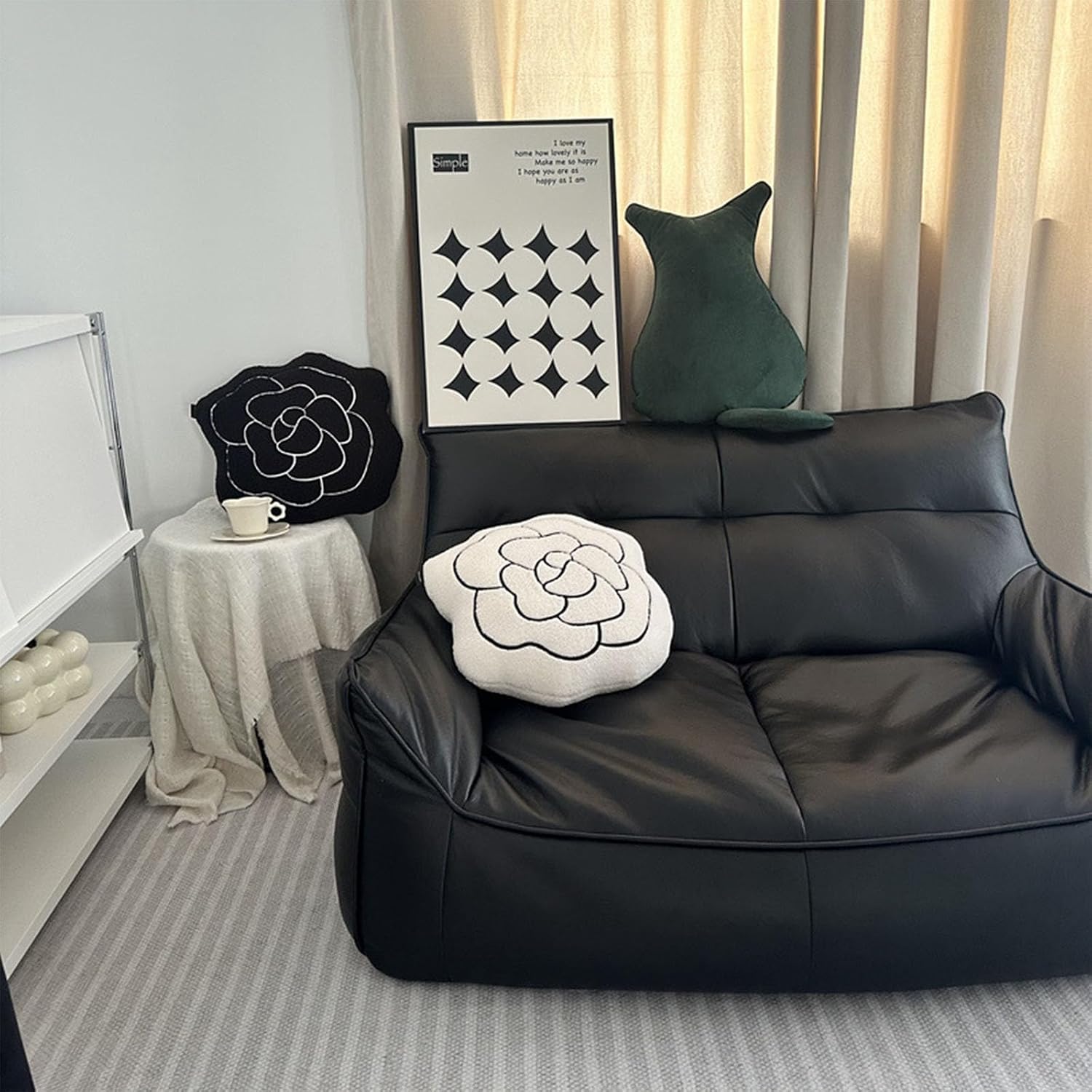 Floral Plush Pillow - 16.5 inch Camellia Stuffed Plush Throw Pillow - Home Sofa Bedroom Decoration (White)