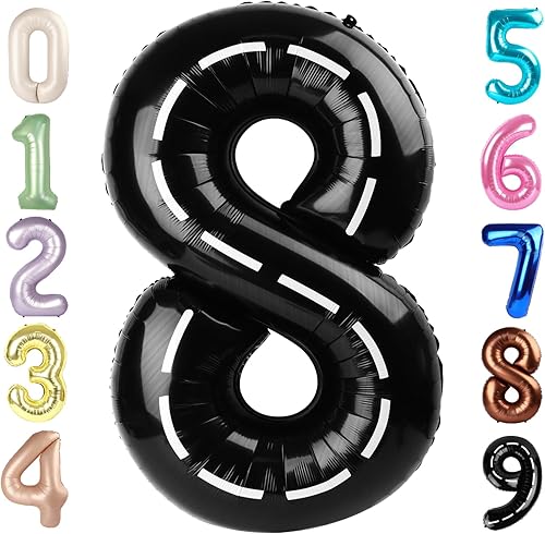 Vista 412 de Globos de números 0 de 40 pulgadas, globos negros de números para números 10, 20, 30, 40, 50, 60, 70, 80, 90, 100, globos de números 10, 20, 30, 40