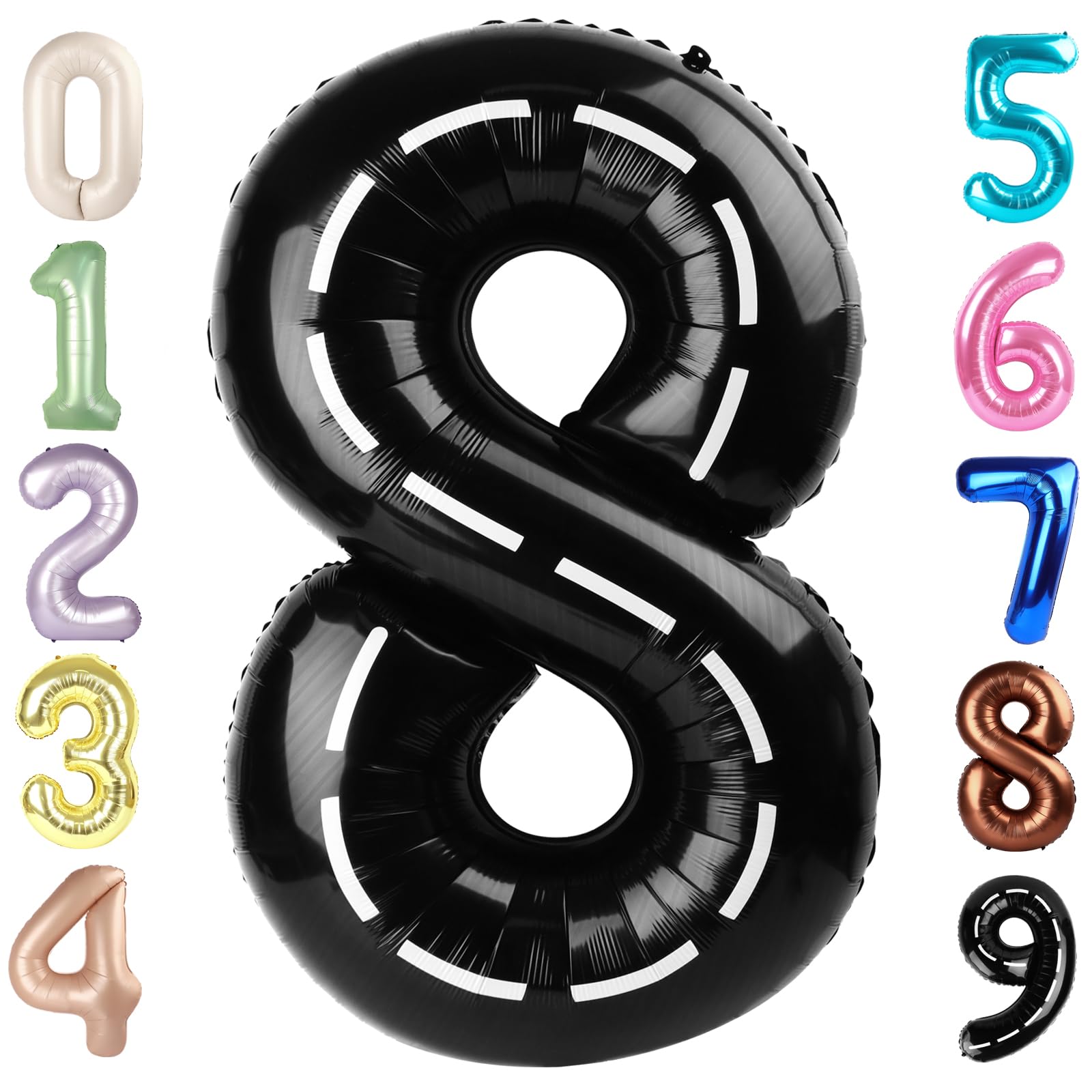 40 Inch Number 8 Balloon, Line Black 8 18 28 80 Birthday Balloons for Men Boys, 8th Birthday Decorations Party Supplies, Wedding, Graduations