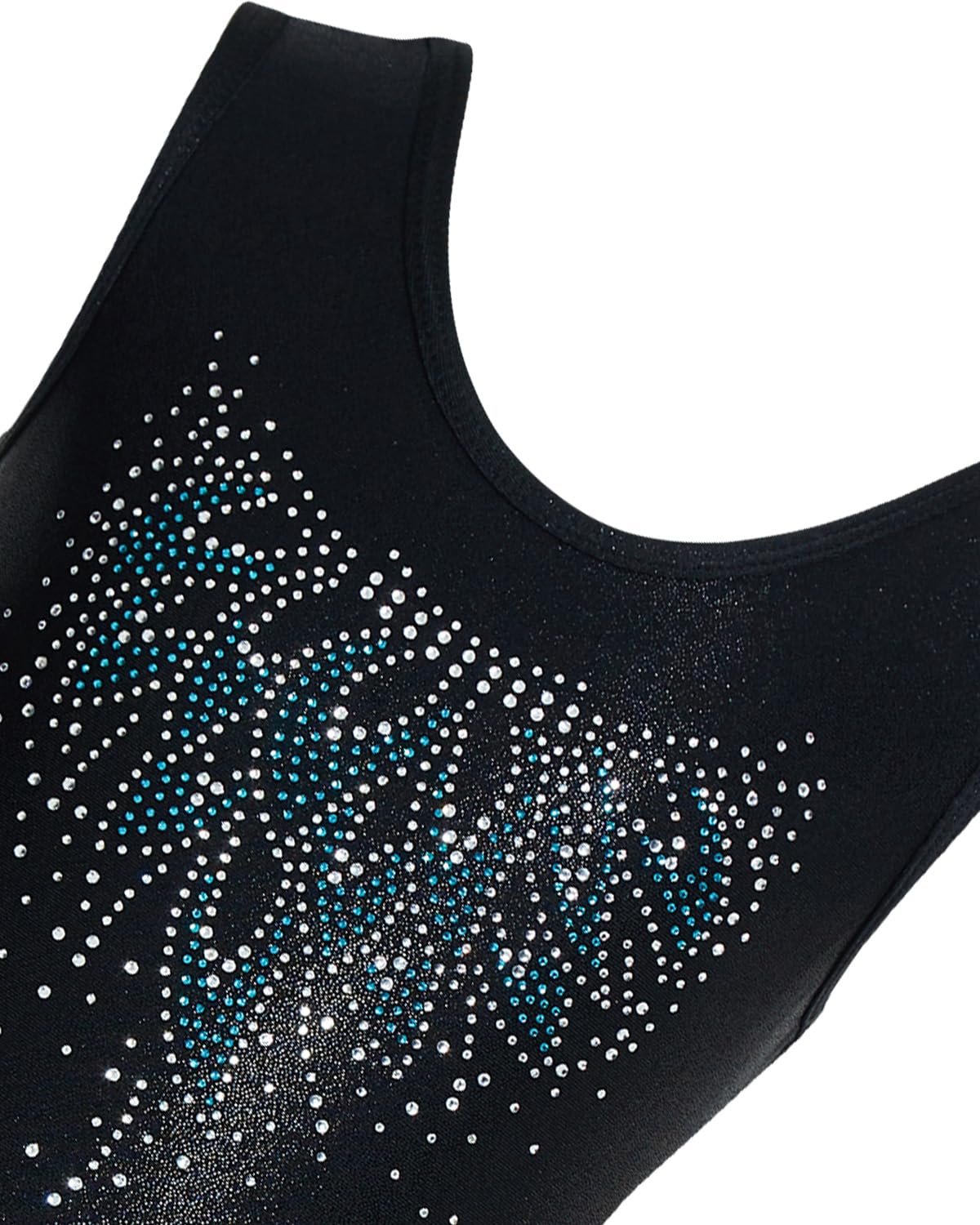 Gogokids Conjunto de gimnasia de tres piezas para niña, cuello en Y, sin mangas, con pantalones cortos y diadema, traje de gimnasia con diseño de bloques de color azul y morado, 3-12 años — view 2
