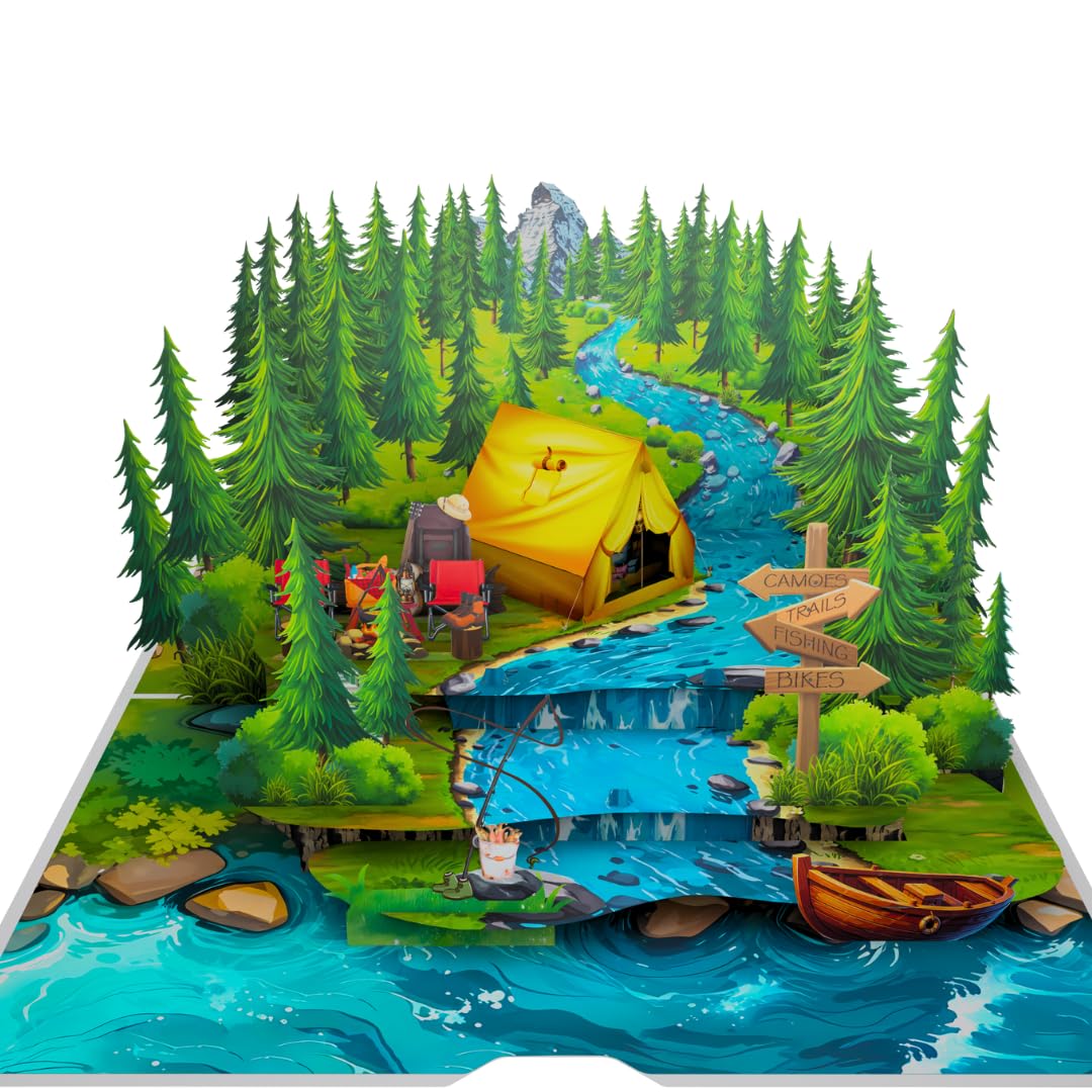 PIECE GIFT Pop Up Fathers Day Card, 6x8 inches Camping Tent Father's Day Card for Son, Husband, Dad, Grandpa, Men With Envelope