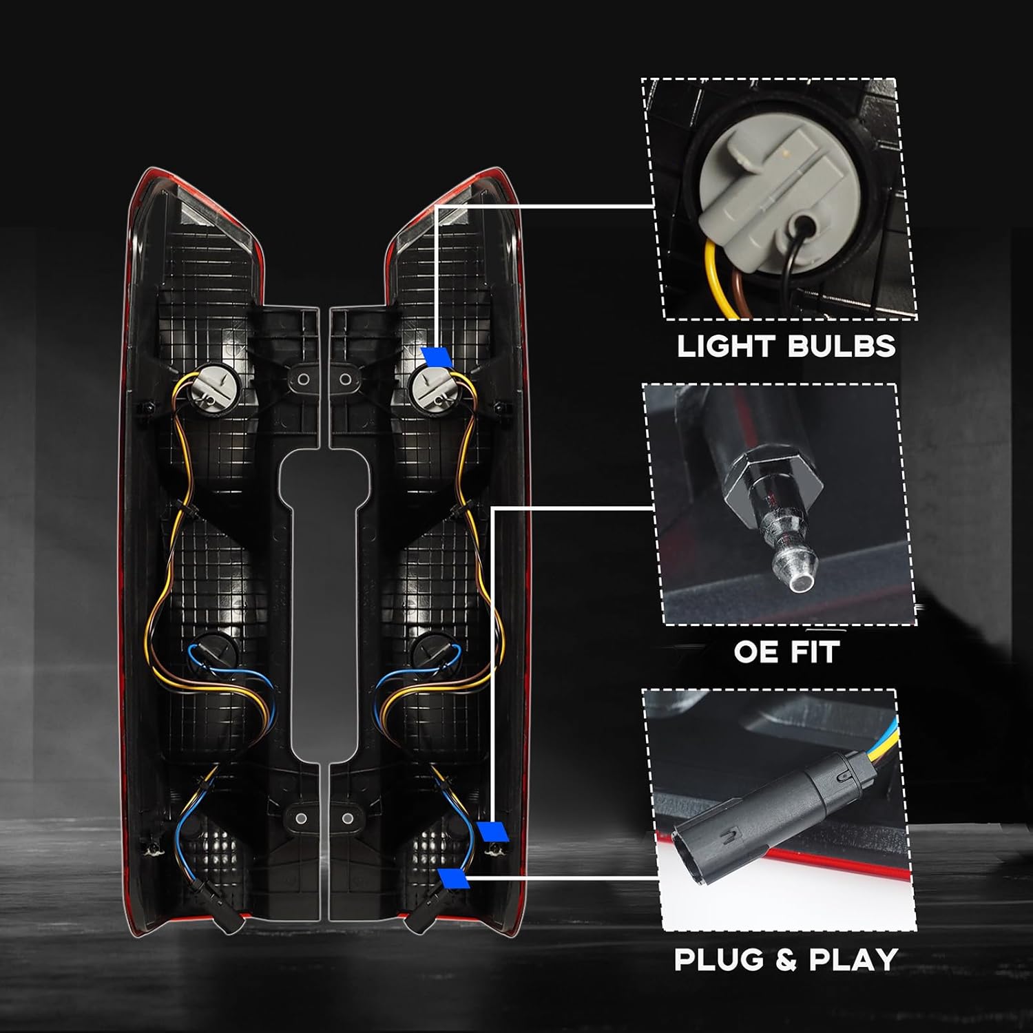 Tail Lights Compatible with Ford Transit 2015-2025 150 250 350 350HD 2022-2025 E-Transit Taillights W/Bulbs and Wires (A Pair) Replace CK4Z13405G/F02800242C/CK4Z13404K/F02801242C (Not for DRW)