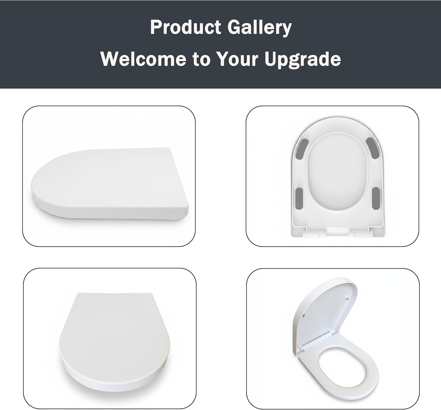 U/D-Shape Toilet Seat Replacement, Soft Close Quiet No Slam, PP Plastic Heavy-Duty Anti-Yellow, Quick Release Easy Install, Fits 17” Medium Round & Elongated Toilets – MinS027