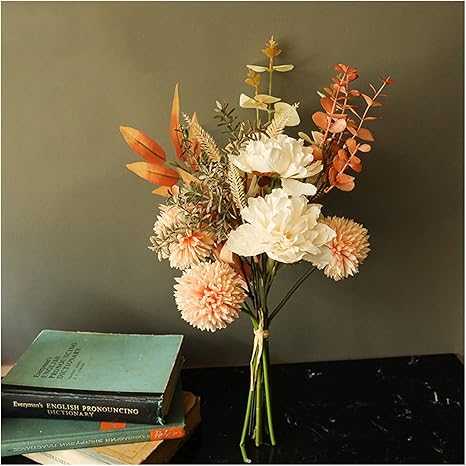 Amazon 模造プラント ローズ人工花牡丹秋の装飾花嫁ブーケの秋のヴィンテージ偽の花の結婚式の家の装飾 綺麗な Color Champagne 造花 オンライン通販