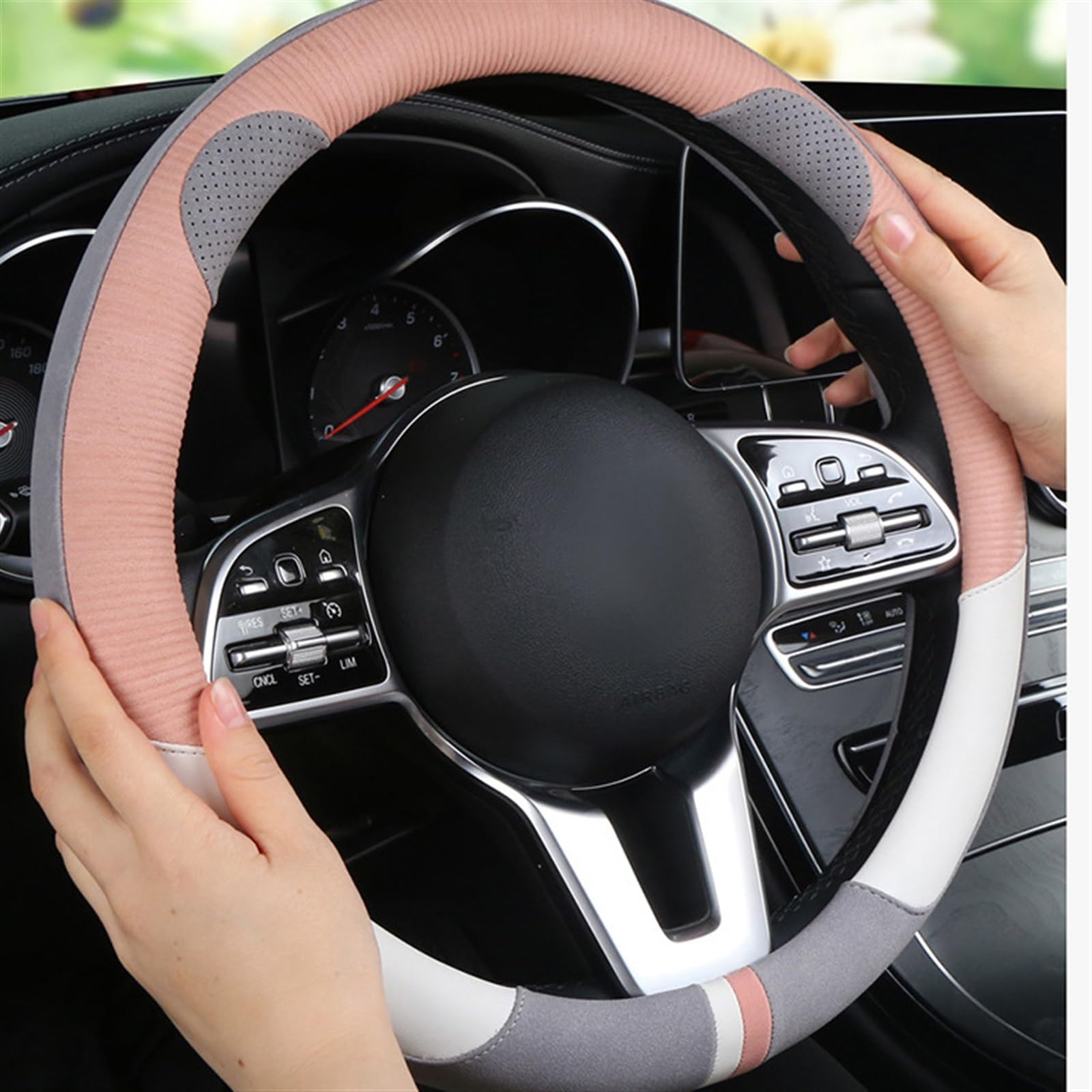Protector para Volante de Coche, Funda para Volante de Cuero PU de 38cm, Transpirable y Antideslizante