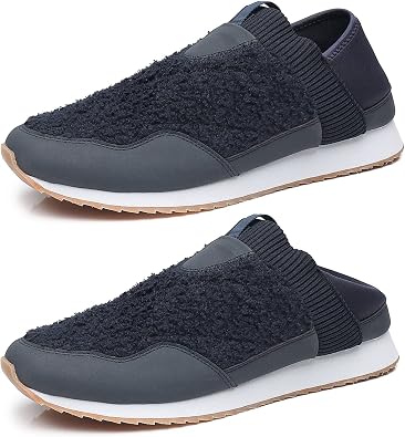 House Slippers for Women Warm Winter Comfy House Shoes Womens Slip on Shoes for Indoor Outdoor Non-Slip Garden Loafers, Navy, 10