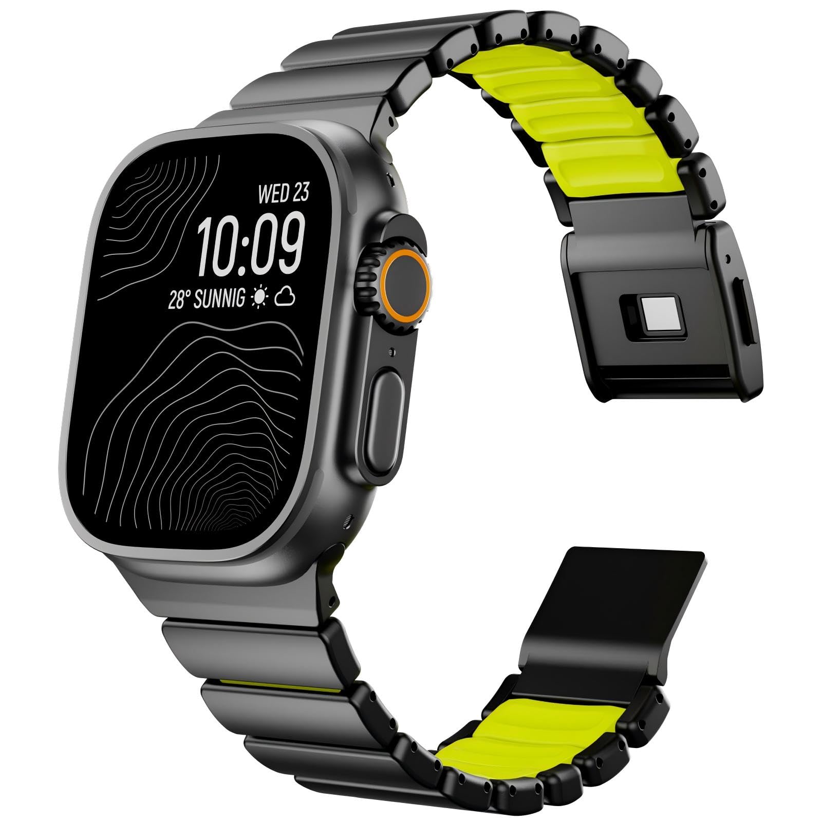 KADES Bracelet à maillons magnétiques en titane et silicone de grade 2 pour Apple Watch Ultra 3/2/1 49 mm, 46 mm, 45 mm, 44 mm - Fermoir sécurisé - Bracelet de sport léger pour iWatch Series 11 10 9 8