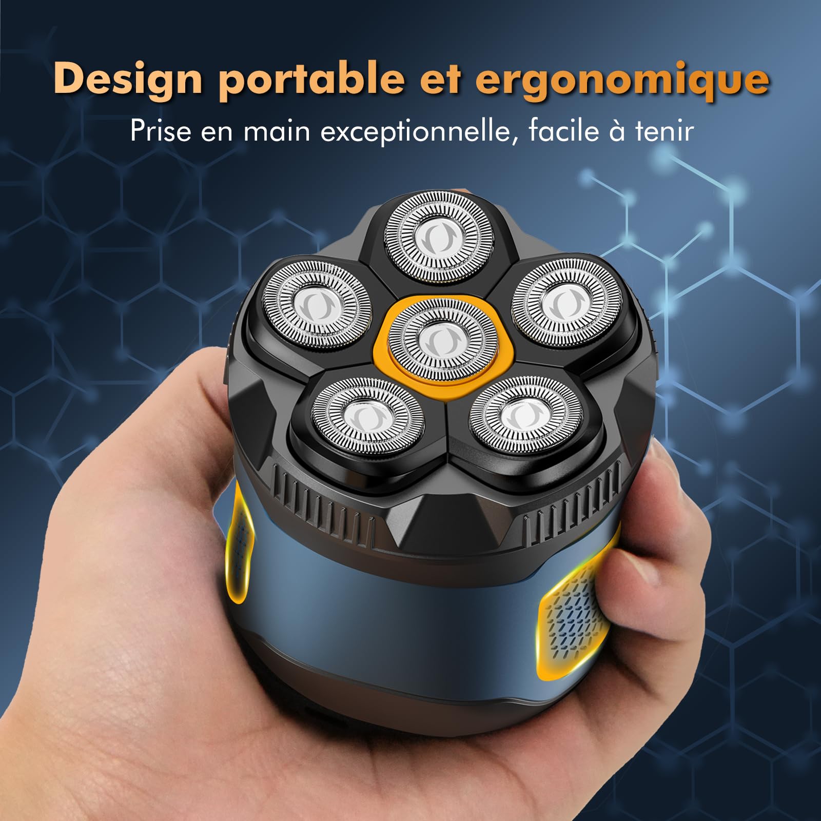 Rasoir Tête Chauve Homme 6D, Rasoir Électrique Homme Étanche IPX7, Tondeuse Crâne Chauve Sec & Humide,150 Mins d'Autonomie, Tête Magnétique, Écran LED Shaver, Idée Cadeau Homme