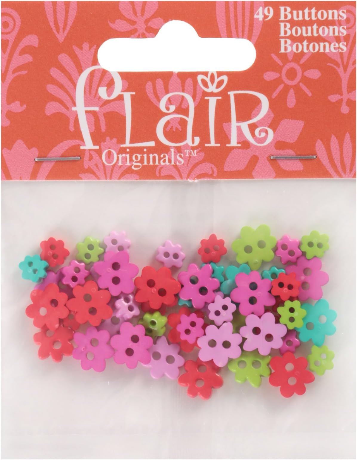 C.R. Gibson Blumenthal Lansing Buttons, Mini Flower Shaped, Pack of 49, for Sewing, Doll Clothes, Craft Projects, Various Shape and Sizes - Lime Green, Hot Pink, Teal, Light Purple, Red