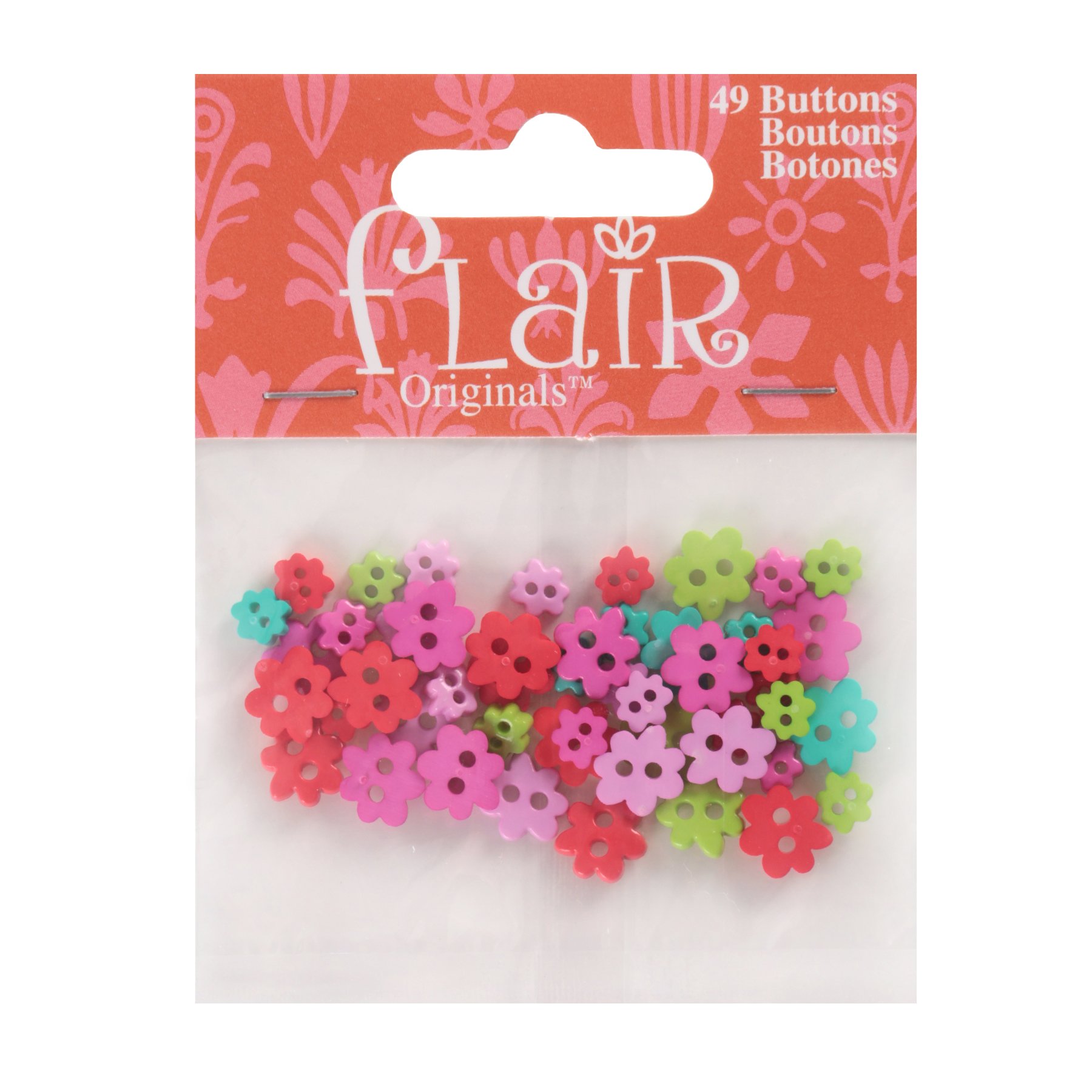 C.R. Gibson Blumenthal Lansing Buttons, Mini Flower Shaped, Pack of 49, for Sewing, Doll Clothes, Craft Projects, Various Shape and Sizes - Lime Green, Hot Pink, Teal, Light Purple, Red