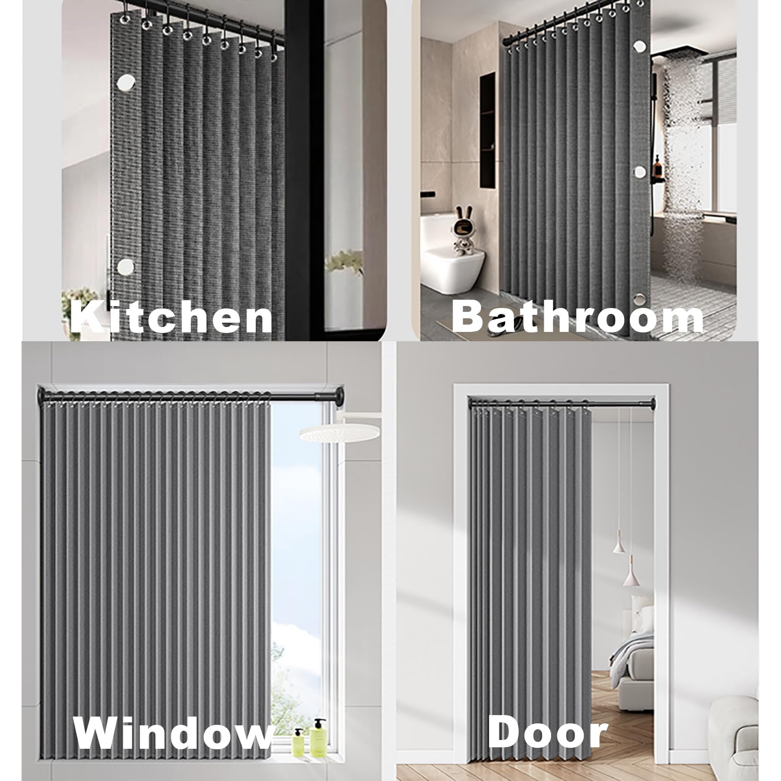 Grey Waterproof Shower Curtain - Folding & Space-Saving -7