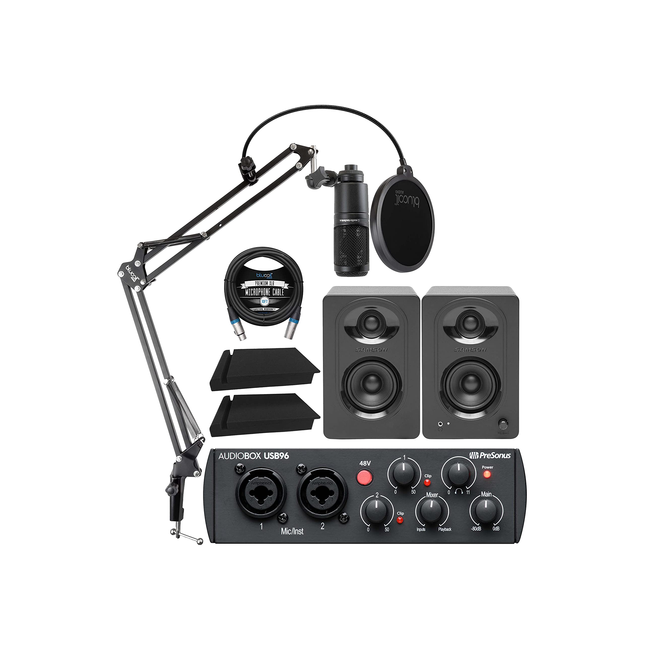 PreSonus AudioBox USB 96 25th Anniversary Audio Interface Bundle with Audio-Technica AT2020 Micropho