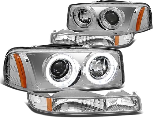 DNA MOTORING Par de faros delanteros compatibles con GMC Sierra 150001-07 Sierra 1500HD 2500HD 350000-06 Yukon XL 1500 2500, cromoámbar,