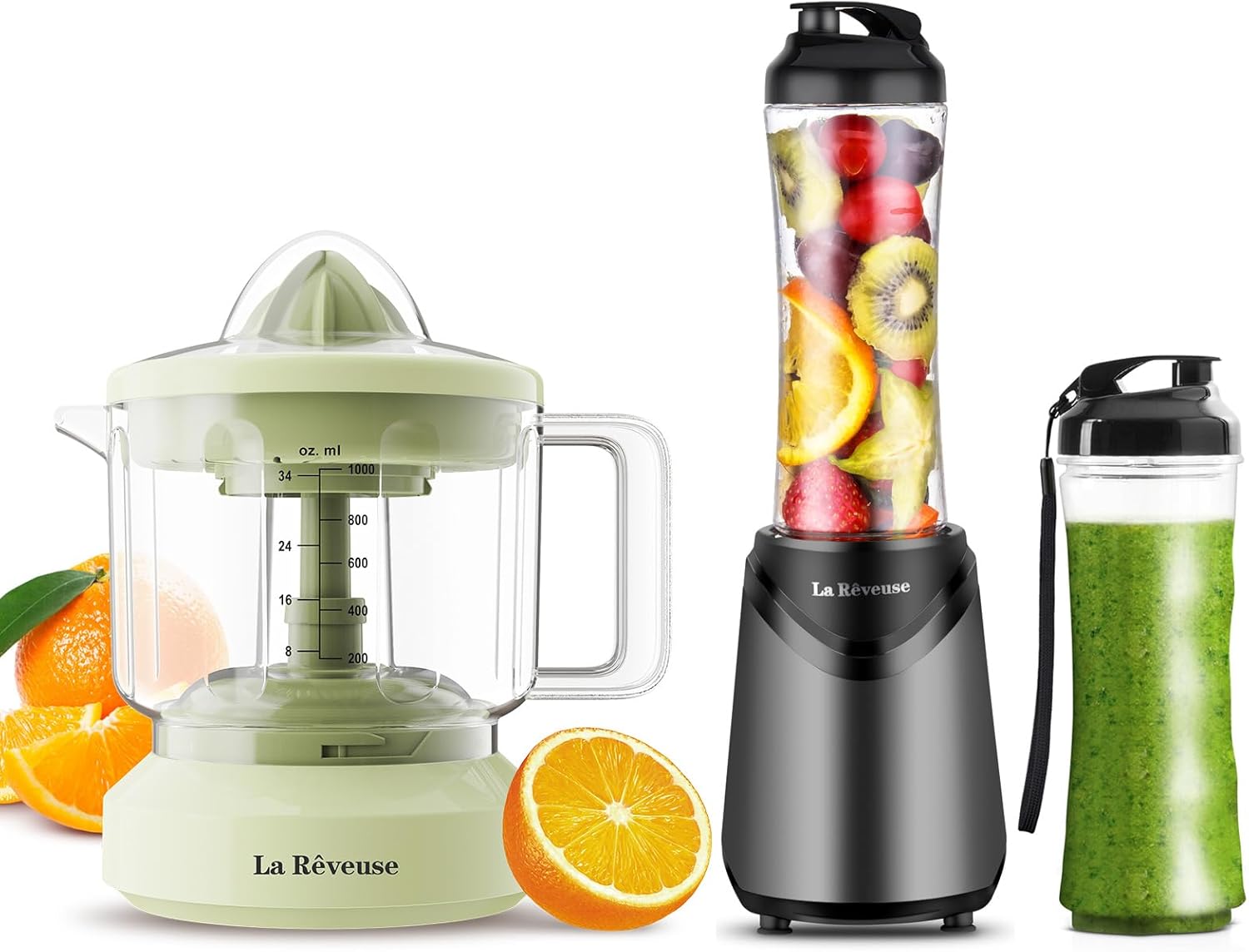 La Reveuse 34 oz Electric Citrus Juicer + La Revesue 300W Personal Blender (2 Cups,Grey)