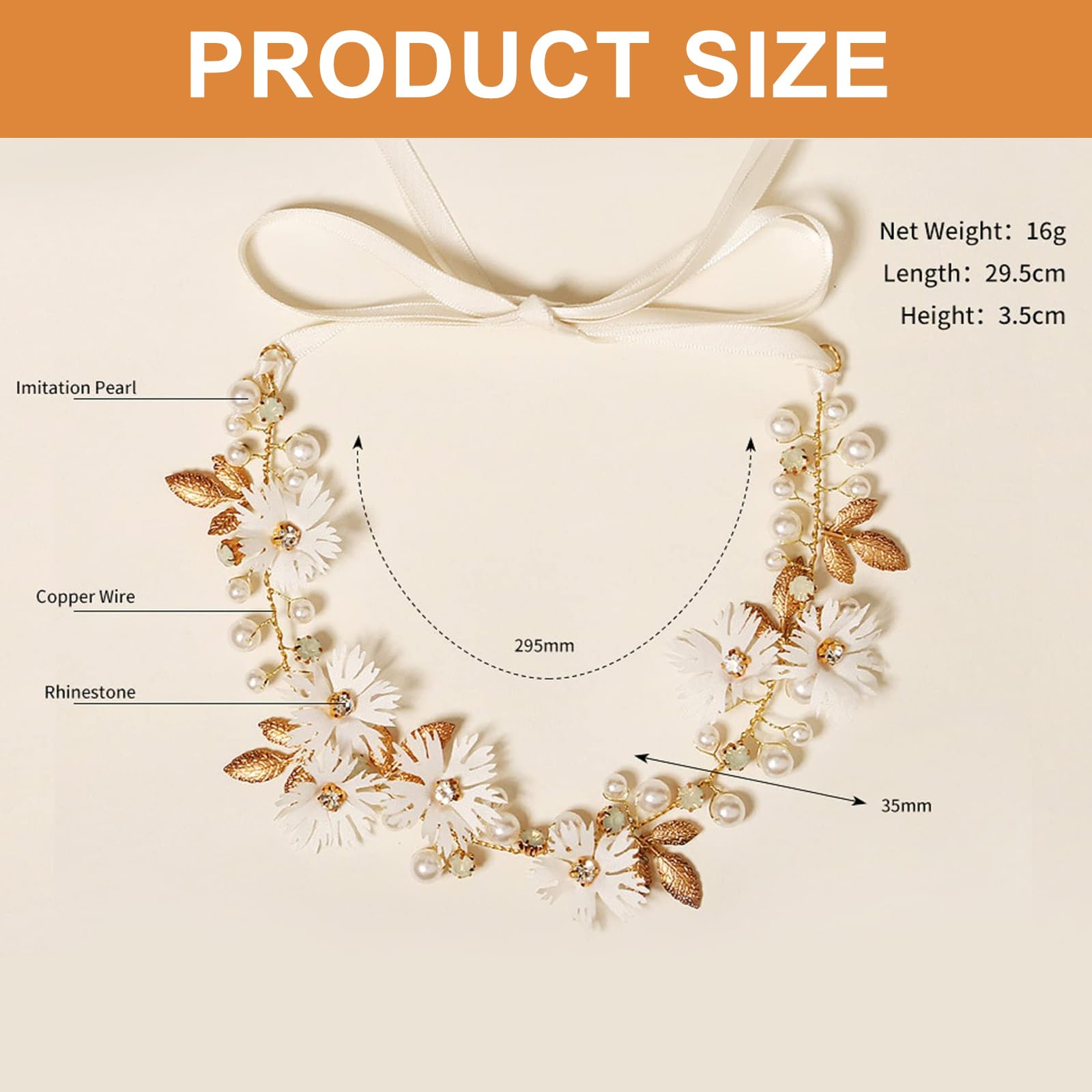 2 PCS Daisy Pearl Flower Headband, Rhinestone Floral Hair Vine - Image 2