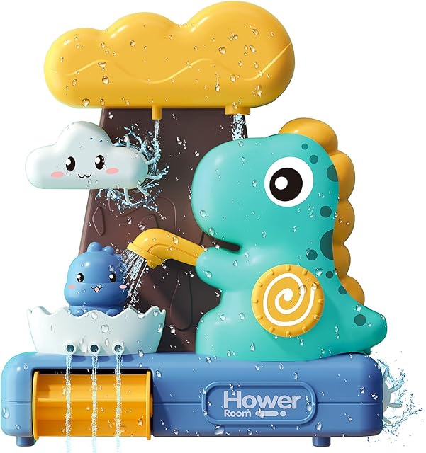 Jiosdo Baby Bath Toys, Dinosaur Bathtub Toys for Age 3 4 5 6 Year Old Toddler Bath Toys, Waterfall Sensory Toy with Wall Suction, Shower Game Water Toys Gifts for Boys Girls