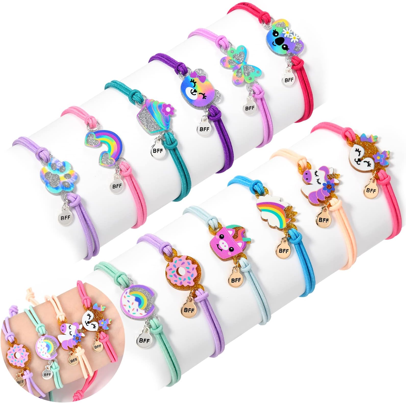 Lorfancy 12 Pcs Kids Girls Bracelets Jewelry Women Unicorn Animal Friendship Bracelet Pendant Teen Toddler Baby Cute Adjustable Multicolor Woven Pretend Play Bracelet (F)