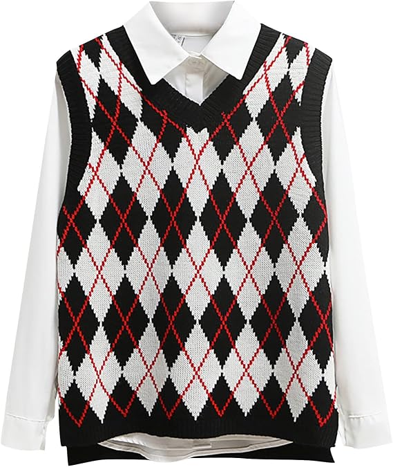 Plaid Sweater Vest Women's Casual V 